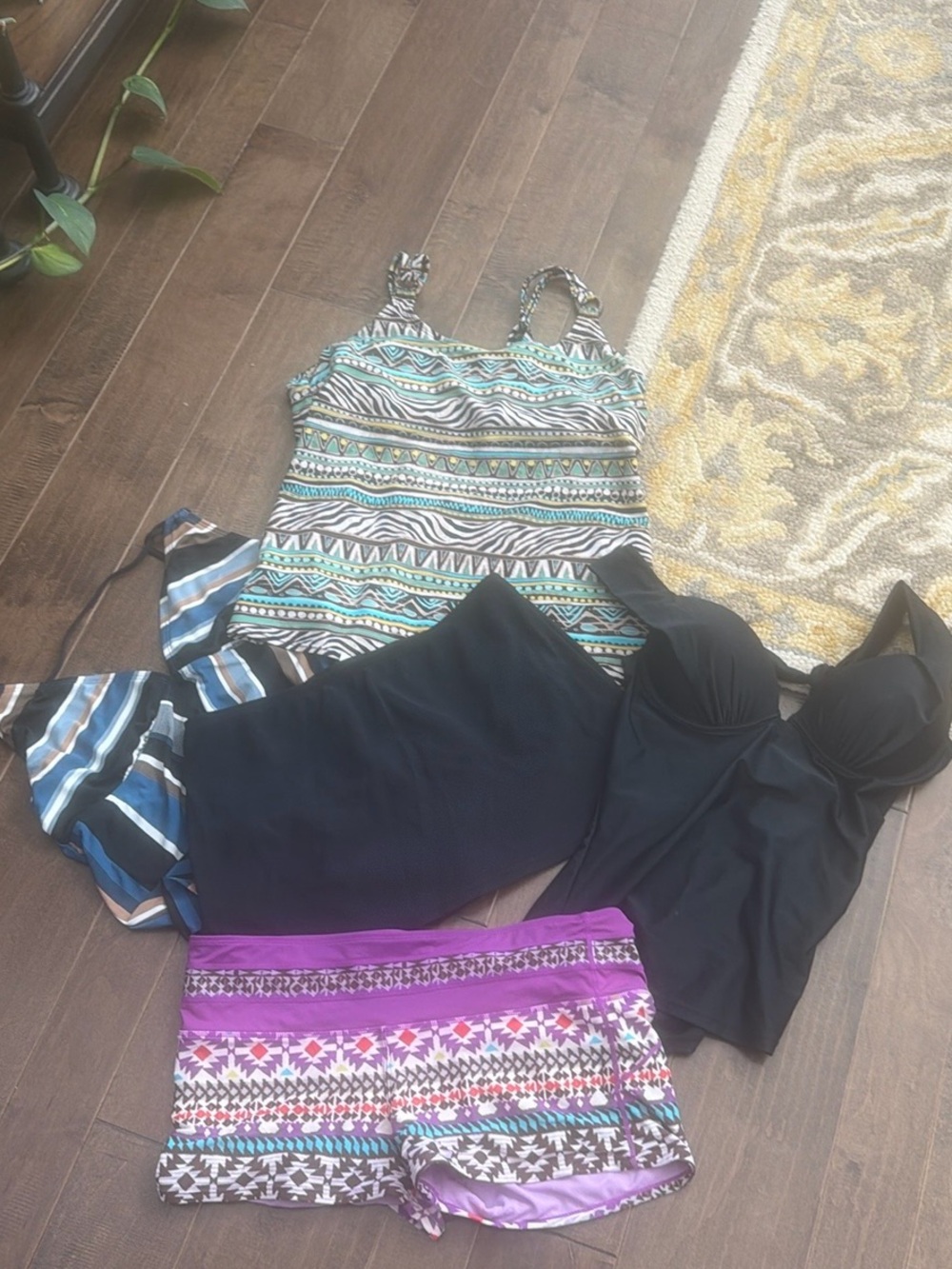 Black and Purple Bikini Set with Geometric Patterns